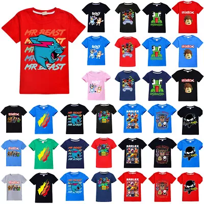 Buy Kids Boys Girls Short Sleeve T-Shirt Summer Crew Neck Cartoon Print Basic Tee • 8.60£