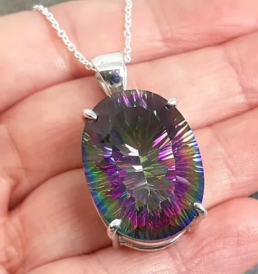 Buy LARGE 925 Silver MYSTIC TOPAZ Pendant Chain Necklace P948~Silverwave*uk Jewelry • 49.99£