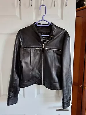 Buy Ladies Black Leather Biker Jacket Size 12 • 11.99£