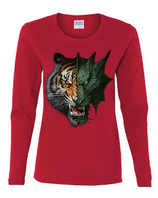Buy Tiger And Dragon Face Women's Long Sleeve Tee Animal Beast Fantasy Monster Fang • 27.36£