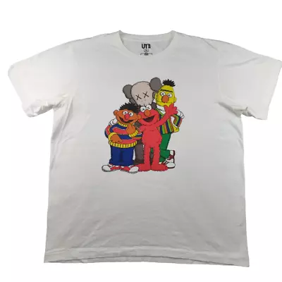 Buy KAWS X Uniqlo Sesame Street And Friends Single Stitch T Shirt Size XL White • 19.99£