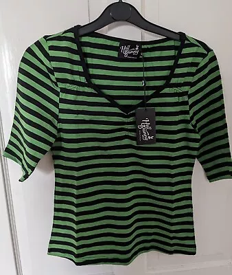 Buy Hell Bunny Warlock Top Green And Black Stripe - Medium / UK 12 - New With Tags • 24.99£