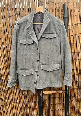 Buy NEXT Mens Grey Herringbone Tweed 75% Virgin Wool Overcoat Pea Jacket Coat Size L • 39.95£