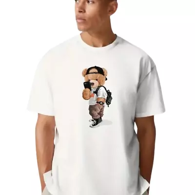 Buy T Shirt For Men & Women With Selfie Teddy Bear Crew Neck Short Sleeve Cotton Top • 9.99£