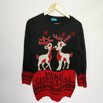 Buy ~ Koopoi ~ Unisex ~ Merry Christmas Jumper Reindeer Kiss ~ Size M/L Black Red ~ • 14.95£