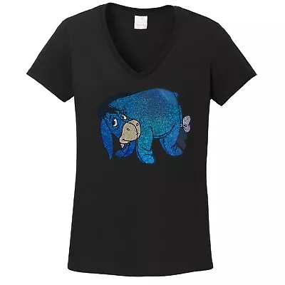 Buy Woman's  Eeyore Spangle T Shirt Lots Of Sparkle Ladies Tee Vneck Winnie The Pooh • 21.71£