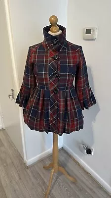 Buy Miss Posh Blue/Red Plaid Checked Puffy Short Jacket Size Uk 8 • 9.99£