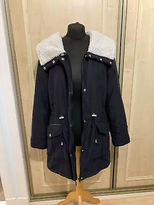 Buy Dorothy Perkins Navy Blue Sherpa Lined Hood Parka Jacket - Size 12 - Ladies • 10£
