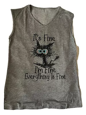 Buy It's Fine I'm Fine Everything Is Fine Funny Black Cat T-Shirt.  • 8.49£