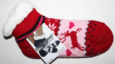 Buy Snoozies Cosy Sherpa Lined Socks Red Reindeer Style  Big Dots Size 3/7 New • 5.99£