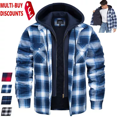 Buy Men's Plaid Flannel Shirt Jacket Fully Quilted Lined 5 Pocket Warm Zip-Up Hoodie • 11.99£