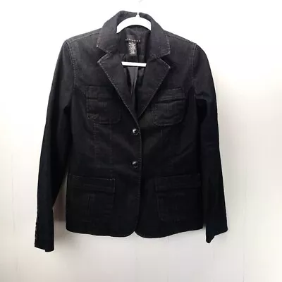Buy Attention Women's Denim Blazer Jean Jacket Dark Wash Long Sleeve Size 6 • 18.33£