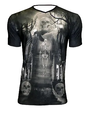 Buy Gothic Skulls Skeletons Crow Ethereal Graveyard Church T-Shirt Top Alternative • 21.99£