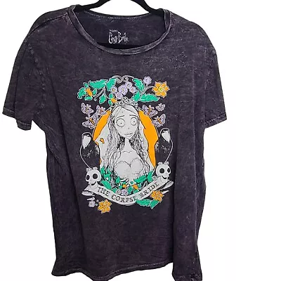 Buy Tim Burton Corpse Bride Movie Graphic Purple Mineral Wash Cotton T-Shirt SZ L • 14.18£