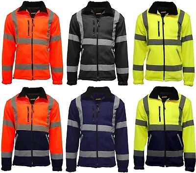 Buy Mens Premium Safety Hi Vis Viz Visibility Lined Work Fleece Jacket • 19.95£