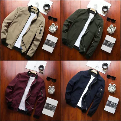 Buy Bomber Zipper Jacket Male Casual Streetwear Slim Fit Coat Men Plus Size New Coat • 29.99£