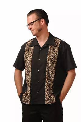 Buy Steady Clothing Leopard Panel Punk Rockabilly Button Down Bowling Shirt ST35320 • 50.86£