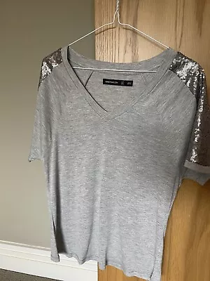 Buy Grey Women’s T-shirt With Sequin Sleeves Size 10 By Karen Millen • 14£