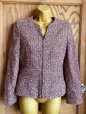 Buy Précis Petite Red And White Mini Check Wool Mix Tailored Box Jacket Size 8 • 5£