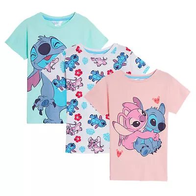Buy Girls 3 Pack Lilo & Stitch T-Shirts Disney Angel Summer Tops Short Sleeve Tees   • 15.95£