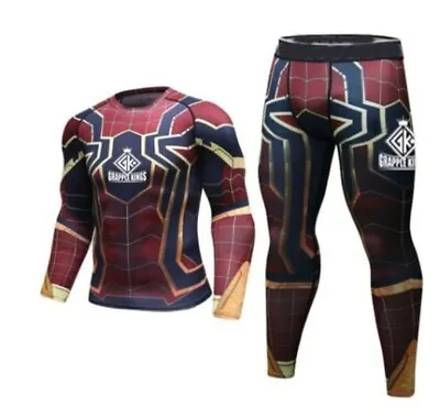 Buy SPIDER-MAN BJJ MMA Rash Guard T-Shirt Trousers Shorts Training Compression Set • 39.99£