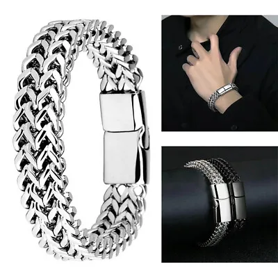 Buy Stainless Steel Cuban Chain Double Layer Punk Jewelry Hip Hop Bracelet  For Men • 4.99£