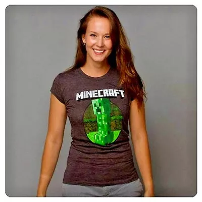Buy Minecraft Retro Creeper Charcoal Grey Fitted T Shirt Minecraft Tee • 9.95£