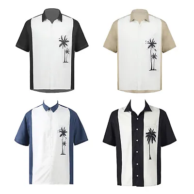 Buy Rockabilly Fashions Men Casual Shirt Retro Bowling Palm Printed 50's Clothing • 25.60£