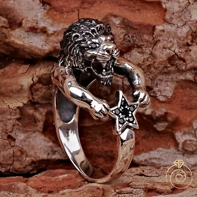 Buy Mens Lion Hug Ring For Men Guard Jewelry Symbolic Wild Cat Totem Punk Statement • 102.44£
