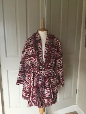 Buy Zara Jacket Ladies Red And Black Pattern Belted Jacket Size Small • 15£