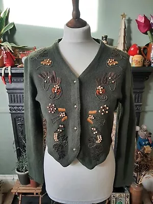 Buy Vintage Beaded Cropped Cardigan  Cottagecore Woven Boho Embroidered Hippie • 28£