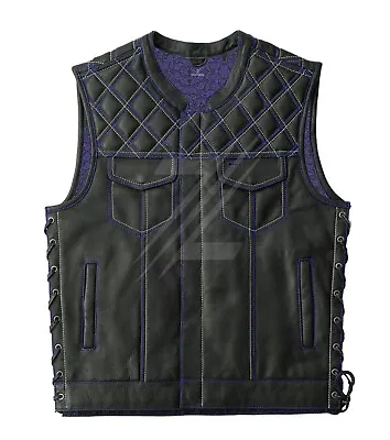 Buy Bikers Club Diamond Quilted Motorcycle Vest Genuine Cowhide Men's Leather Vest • 136.54£