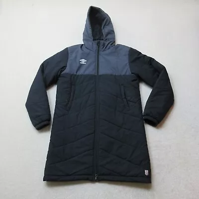 Buy Umbro Long Puffer Jacket Mens Medium Black Full Zip Football Managers Coat Sport • 28.99£