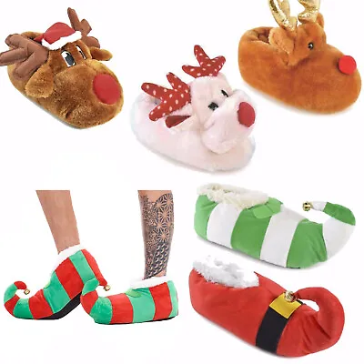 Buy Adults,Kids Novelty 3D Plush Christmas Design Elf Reindeer Slippers Xmas Gift • 12.99£