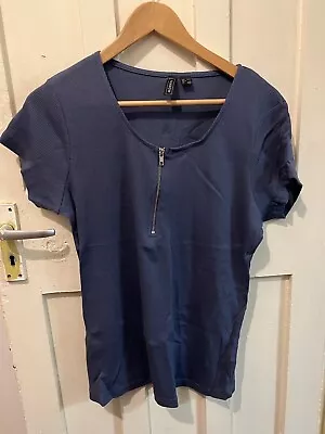 Buy Womens Cap Short Sleeve Round Neck Plain T-shirt Rainbow Front Zip Tee Top Uk 12 • 8.99£