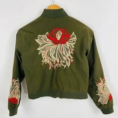 Buy Lotus Flower Embroidered Bomber Baseball Jacket Age 6-8 • 10£