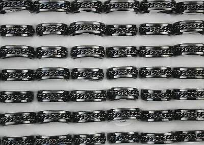 Buy 60pcs Black P Jewelry Job Lots Mens Cool Stainless Steel Rotation Wholesale Ring • 31.19£