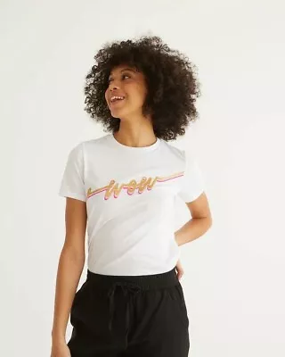 Buy Olivier Bonas Wow Print White Cotton T-Shirt. Size 8 (W) • 20£