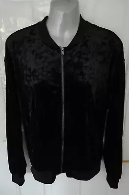 Buy Monki Size S Black Crushed Velvet Style Zip Up Bomber Style Jacket Pockets • 27.99£