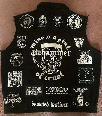Buy Anarcho Crust Punk Battle Jacket CutOff Denim Vest Hardcore Stenchcore Crossover • 186.66£