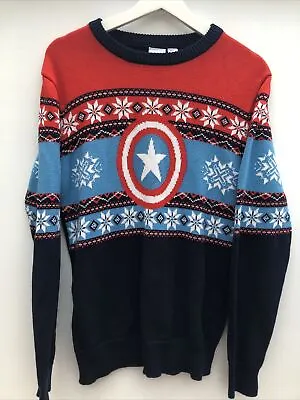 Buy CAPTAIN AMERICA Christmas Jumper Marvel Blue And Red Mens Small S • 19.95£