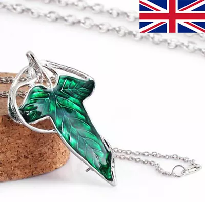 Buy Green Leaf Lord Of The Rings Elven Pin Brooch Pendant Chain Necklace Gifts UK • 2.78£