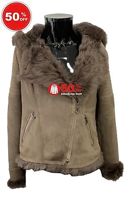 Buy Ladies B3 Shearling Fur Grey Sheepskin Hood Flying Aviator Bomber Leather Jacket • 112.50£