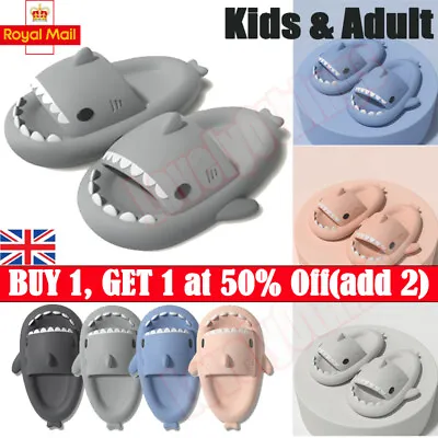 Buy Kids/ Adult Thick Sole Sharks Non-Slip Slippers In/Outdoor Sliders Sandals Home❤ • 10.38£