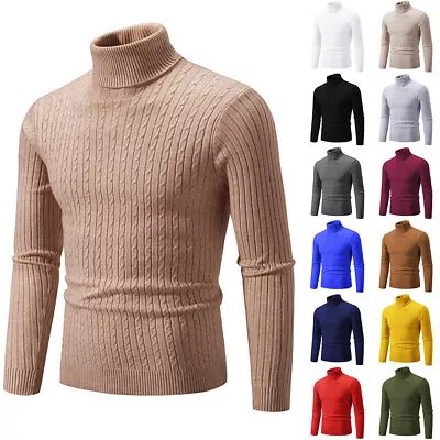 Buy Mens Knitted Turtle High Neck Jumper Tops Long Sleeve Polo Roll Pullover Sweater • 4.59£