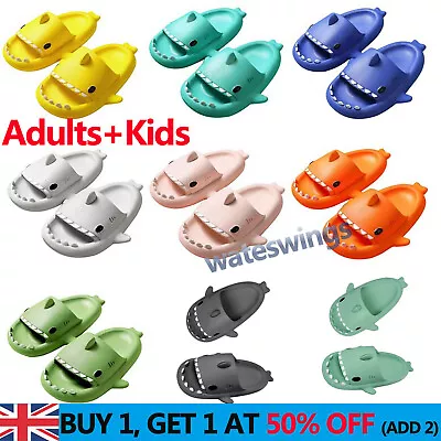 Buy Kids Adult Thick Sole Sharks Non-Slip Slippers In/Outdoor Sandals Sliders Summer • 4.88£