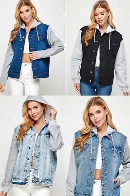 Buy Women's Denim Jacket With Fleece Hoodies • 31.53£