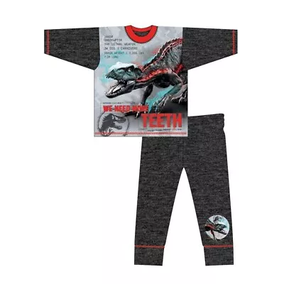 Buy Boys Jurassic World T-Rex Pyjamas Full Length Kids Nightwear Grey • 9.99£