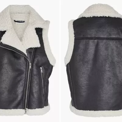 Buy NWT Noisy May Haley Faux Leather Shearling Moto Brown Vest Size Medium MSRP $115 • 80.51£