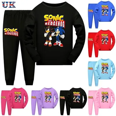 Buy Kids Boys Sonic The Hedgehog Print Long Sleeve T-shirt Pants Suits Casual Top UK • 17.99£